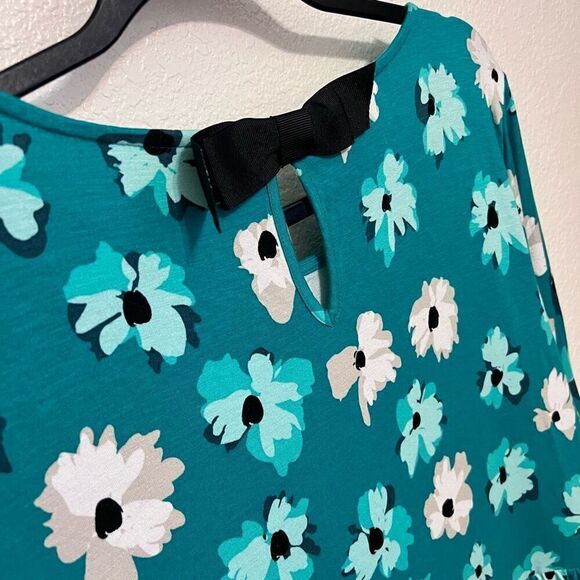 Cute summer top elbow sleeve emerald green floral peplum waist bow knot sz large - Picture 6 of 11